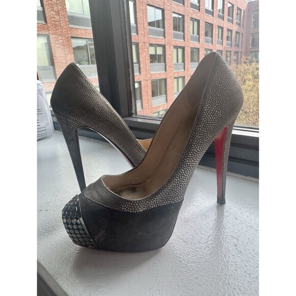 Christian Louboutin Shoes - Christian Louboutin Maggie 140 Velours Calf Gray/Pewter